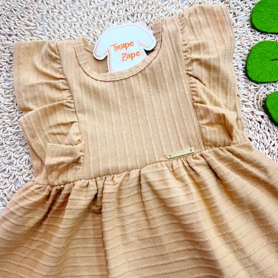 Vestido com Babadinho nas Mangas - Areia
